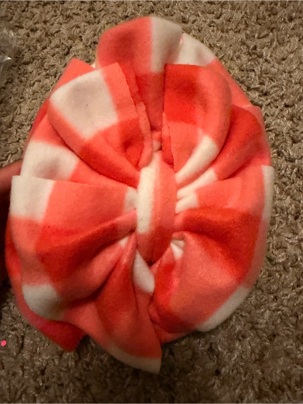 Kids Plush Bow Headband - Coral & White Check